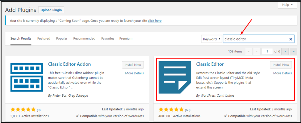 Activate Classic Editor to keep using TinyMCE