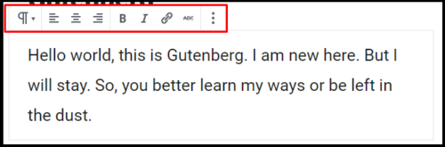 When You Select A Paragraph, the context sensitive menu turns to a formatting menu. This is how Gutenberg is designed