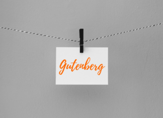 Grey background with white post it note with "Gutenberg" on it