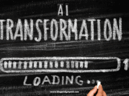 An image showing a blackboard with AI Transformation written on it in white chalk and a loading bar showing progress from 0% to 100%