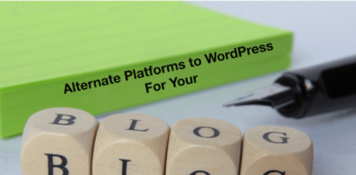 Green book with words "Alternate Platforms to WordPress for your Blog"