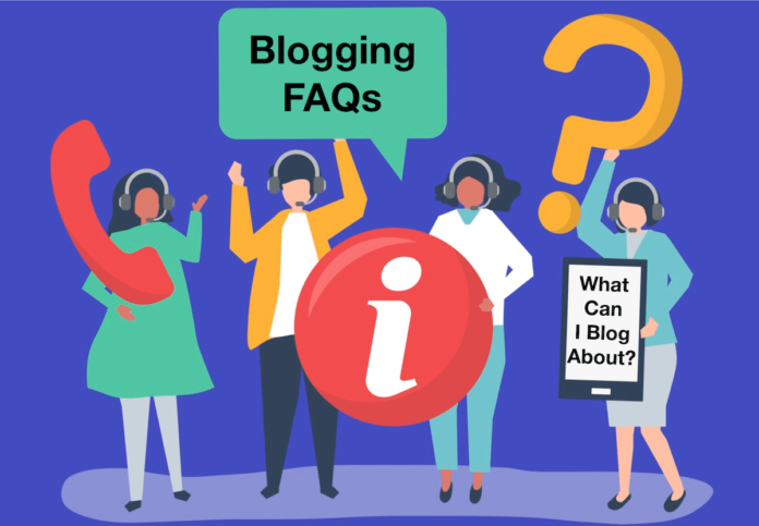 Animation of people holding callout "Blogging FAQs"