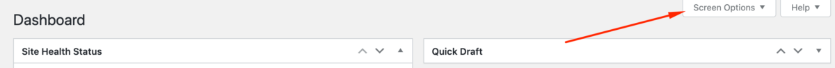 Screenshot of screen options in wordpress dashboard