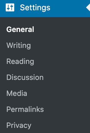 Settings screenshot in the WP Dashboard menu